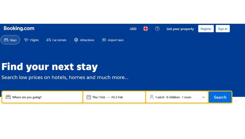 Booking.com Website Homepage Image