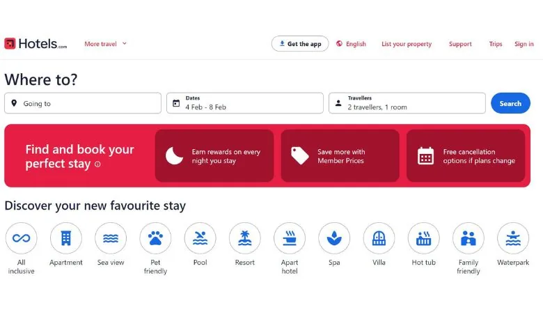 Hotels.com Website Homepage Image